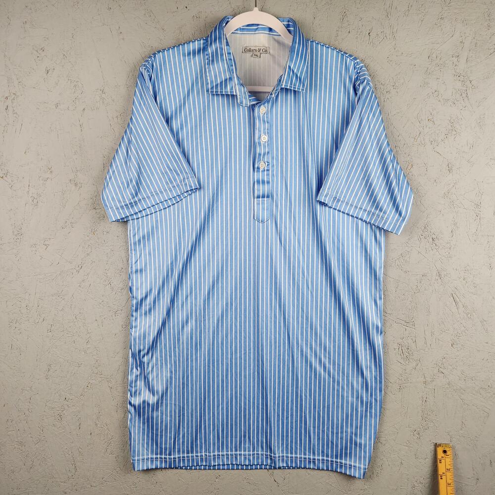 Collars & Co Polo Shirt Mens 3XL Blue White Striped Lightweight Fits Like Large